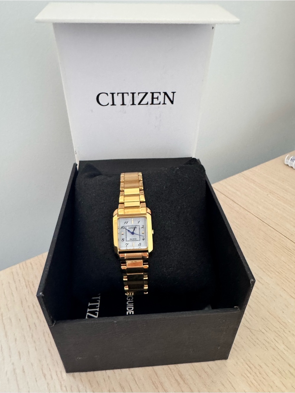 Citizen Gold Rectangular Bracelet Watch with White Dial